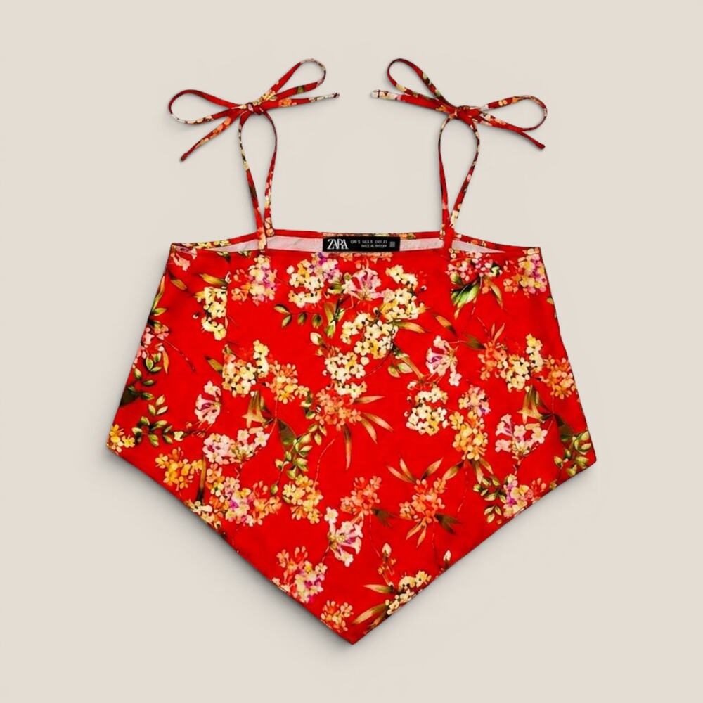 Zara Red Floral Bandana Scarf Top Small